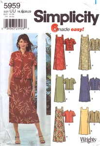 Simplicity 5959 ~ Miss/Miss Petite Pullover Dress In Two Lengths & Jacket- 16-22 - Picture 1 of 4