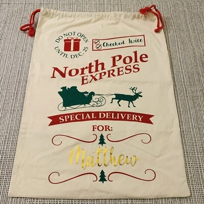 North Pole Express Santa Sack Christmas Gift Canvas Bag "MATTHEW" 26x19 inches - Image 1 of 4