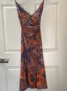 Urban Outfitters dress, high slit, orange purple floral print, cottage core - Picture 1 of 13