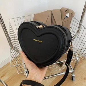 Heart Shape Crossbody Bags for Women Solid Leather Shoulder Bags Fashion Handbag - Picture 1 of 29