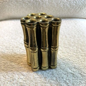 Vintage Mid-Century Modern Brass Stylized Cane Bamboo Flower Holder Vase - Picture 1 of 10