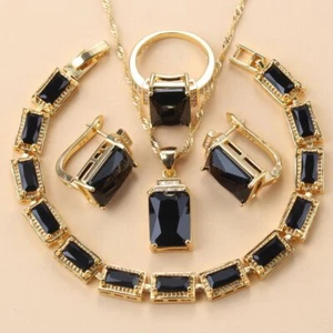 Conjunto de Joyas Disfraz Circonita Negra Pulsera Clip Pendientes Collar Set - Imagen 1 de 43