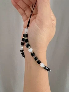 Black Cube Beaded Wrist strap, Sparkle Cube Crystal Phone Lanyard, Gift Idea - Picture 1 of 2