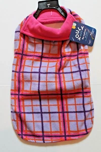 Youly Purple & Pink Plaid Pet Coat Fleece Dog Sweater Jacket Size S / M NEW - Picture 1 of 2