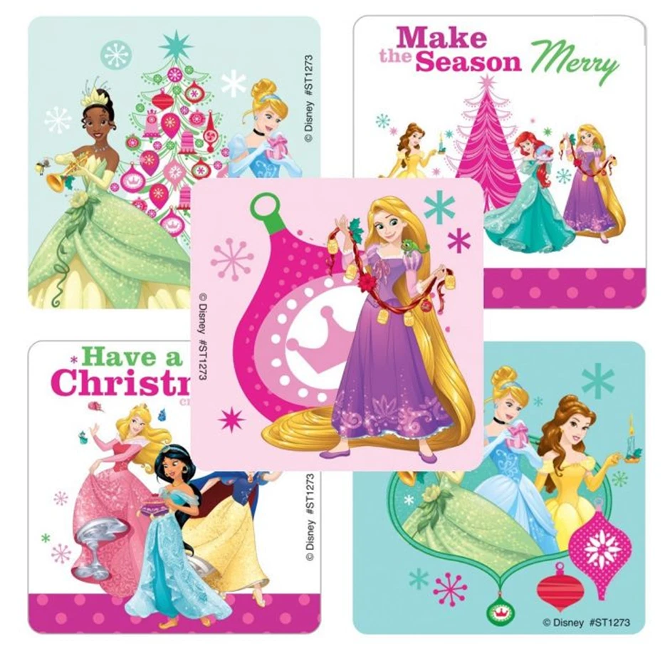 25 Pegatinas Navidad Princesas Disney, 2.5"x2.5" cada una, Favores Fiesta Foto 1 de 1