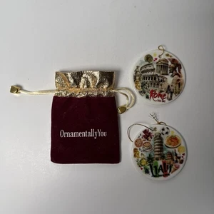 Vintage Ornamentally You ITALY & ROME Ceramic Christmas Tree Ornaments w/ Pouch - Picture 1 of 7