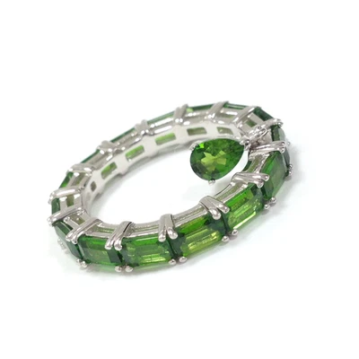 BBJ 签名纯银绿色镀铬 Diopside 永恒戒指 尺寸 8.75 — 第 1/4 张图片