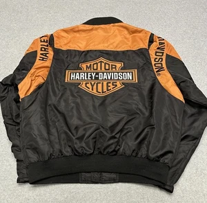 Vintage Harley Davidson Embroidered Nylon Full Zip Bomber Mesh Lined Jacket XL - Picture 1 of 8