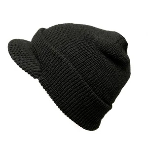 Winter Beanie Cap with Visor, 100% Wool, Made in USA - Genuine G.I. (1, Black) - Bild 1 von 7