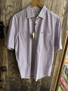 Hoggs Of Fife Muirfield Men’s Short Sleeve Shirt Size L Red blue white ✅ - Picture 1 of 3