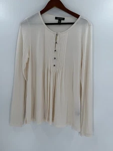 Lauren Ralph Lauren Plissee Georgette Blouson Ärmel Top Bluse Creme LARGE - Bild 1 von 10