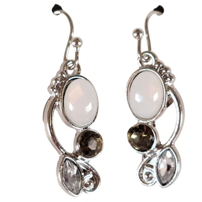 Pendientes Colgantes Tono Plata Blanco Ópalo Marrón Piedras Gota Disfraz, Bolsa Regalo Foto 1 de 4