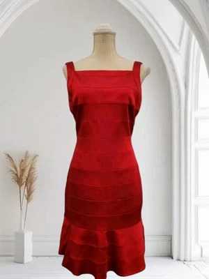 NEW Suzi Chin For Maggy Boutique Red Satin Party Dress Size 8 Strappy Sheath - Image 1 of 4