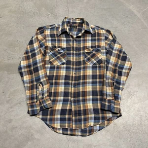 Vintage 70s JC Penney Shirt Adult Medium Brown Burnt Orange / Blue Plaid Pockets - Picture 1 of 11