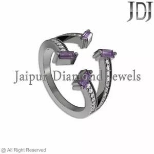 Natural Pavé de Diamante Morado Gema Amatista 925 Plata de Ley Diseño Anillo - Imagen 1 de 3