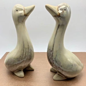 "Estatuillas de ganso de cerámica decoración esmalte marrón tostado neutro, juego de 2, 6,5""" - Imagen 1 de 8