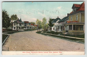 Postcard 1907 Brick-Lined Residential Section of Main Street in Ashland, OH. - Picture 1 of 2