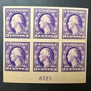 1917 US #484 – Plate No. Block of (6) - 3c Violet Washington, Type II – M,NH,OG - Picture 1 of 3