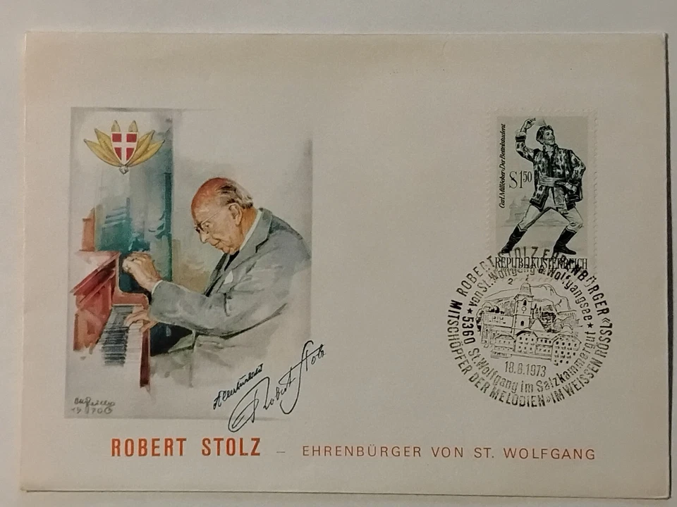 ROBERT STOLZ AUSTRIA FDC 1973 EHRENBURGER VON ST. WOLFGANG - Image 1 of 2