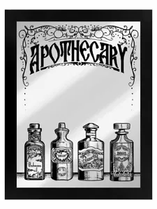 Apothecary Mirrored Tin Sign, Medicines, Bottles Potion Brewer, Witchcraft Pagan - Picture 1 of 4