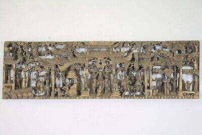 104x30 Cm Chinesisches Figurenrelief Holz Geschnitzt Gefasst China (M375) • 151€