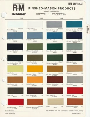 Chevrolet Corvette 1973 Camaro Chevelle Impala Caprice Nova virutas de pintura R-M Foto 1 de 2