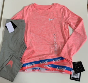 NWT Nike Lilltle Girls 2 Piece Shirt & Legging Set Grey Heather Sz 4 - Picture 1 of 5