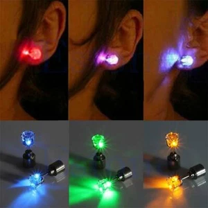 1 Pcs Light Up LED Flashing Blinking Magnetic Earrings Ear Studs Unisex Gift US - Picture 1 of 19