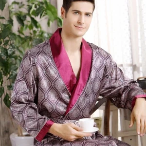 Mens Satin Silk Robe Long Dressing Gown Kimono Bathrobe Luxury Loungewear - Picture 1 of 10
