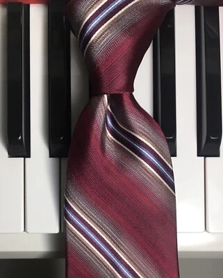 Corbata de seda a rayas Kenneth Cole / Executive Repp en Claret, bronce, plata y azul Foto 1 de 4
