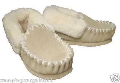 Unisex PIEL DE OVEJA AUSTRALIANA Lana Polar Mocasines Zapatillas CREMA ARENA TALLAS 4-11 Foto 1 de 4