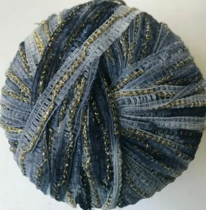Trendsetter Yarns PEPITA #190 Calvins Denim Blues Gold Thread Ribbon Yarn Skein - Picture 1 of 3