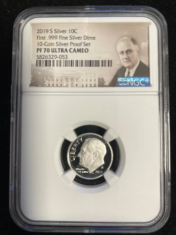 2019 S Silver DIME 10C 10-Coin Silver Proof Set PF70 NGC U.C Cover