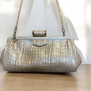 Brahmin Clutch Tasche Elfenbein Schimmer mit Riemen Krokoprägung - Bild 1 von 6