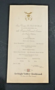 1929 Lehigh Valley Railroad Shriners Masonic Masons Luncheon Menu - Picture 1 of 2