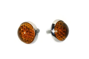 Amber Glass License Plate Frame Reflector Bolts - Sold in Pairs - Foto 1 di 3