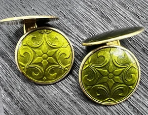 Vintage Aksel Holmsen Guilloche Sterlingsilber Emaille Stern grün gold Manschettenknöpfe - Bild 1 von 9