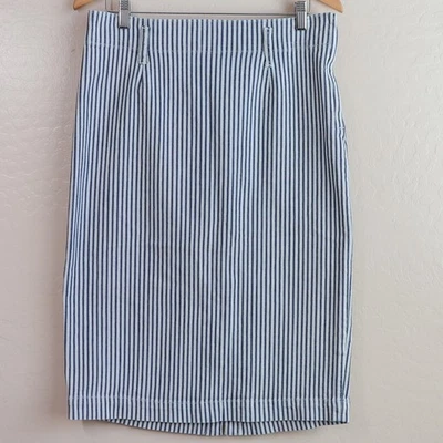 J.Crew Denim Railroad Striped Midi Pencil Skirt Size 30 Fair Trade Certified - Image 1 of 4