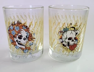 Ed Hardy Skull Tattoo Graphic Drinking Glasses Barware Set of 2 - Picture 1 of 3