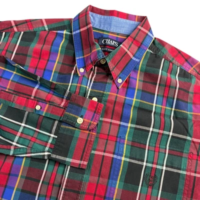 Chaps Button-Down Shirt Men's XLT Red Green Plaid Long Sleeve Casual Easy Care - Image 1 of 4