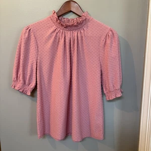 J Crew Swiss Dot Smocked-Neck top in pink size Xsmall - Picture 1 of 11