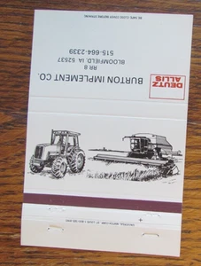 BURTON TRACTOR & FARM MACHINERY MATCHBOOK COVER: BLOOMFIELD, IOWA MATCHCOVER -A8 - Picture 1 of 2