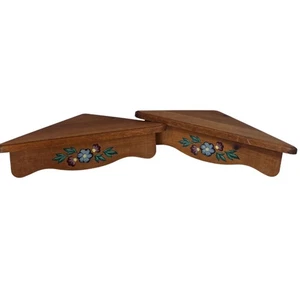Wooden Wall Hanging Corner Shelf-Set of 2-Hand Painted Floral Design 16" Decor - Picture 1 of 14
