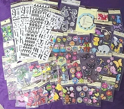 Recollections Lot Of 37 Pkgs Dimentional, Letter, Etc, Stickers Scrapbook New - Image 1 of 4