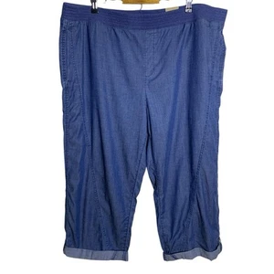 Chico's Pants Women's Size 4 Rolled Crop Chambray Tiverton Wash Snap Cuff NWT - Picture 1 of 7