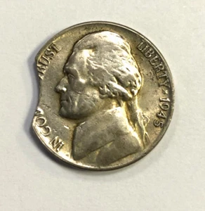MINT ERROR 10% Clipped Planchet 1945 D Wartime Jefferson Nickel VF - Picture 1 of 5