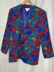 80er Vintage hellbraune Jay Damen Jacke Blazer lebendige Blumen Made in USA Größe 14 - Bild 1 von 10