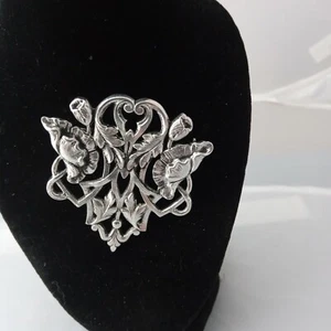 Vintage Art Nouveau design Brooch bunch of poppies silver plated fashion jewelry - Picture 1 of 1