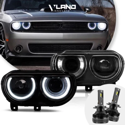 VLAND Headlights DRL Sets+LED Bulbs Kits For 3rd Gen Dodge Challenger 2008-2014 - Image 1 of 4