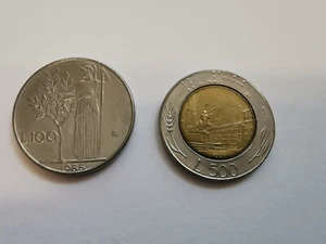 Lot Of 2 Italy 100/500 Lire Coins, 1986 - 1991 - Picture 1 of 5